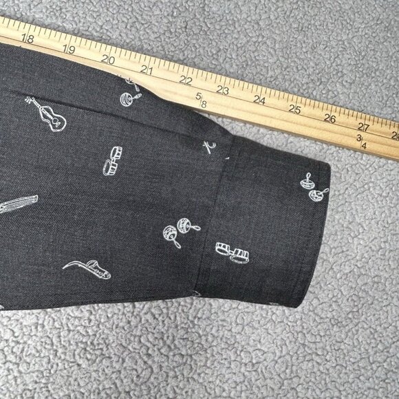 Nat Nast Shirt Mens Medium Silk Wool Blend Black Music Print Band Lounge Party M - Picture 13 of 16